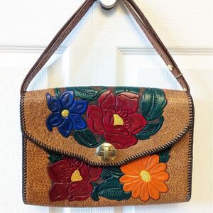 Refinished Vintage 1960's Hand Tooled Leather Purse